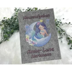 Hausaufgabenheft Hülle Filz Meerjungfrau Grundschule Schulheft Schutzhülle Umschlag Geschenkidee Ei
