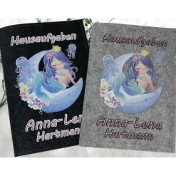 Hausaufgabenheft Hülle Filz Meerjungfrau Grundschule Schulheft Schutzhülle Umschlag Geschenkidee Ei