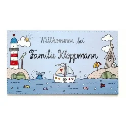 Haustürschild für Familien mit Name personalisiert, maritimes Türschild aus Holz mit Wunschtext - exklusives Design, wetterfeste Bemalung, hochwertig in Ausführung