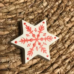 Hübsche kleine Deko-Sterne aus weißem Beton, weihnachtlich mit rot bemalt, 5er Set, 4 cm