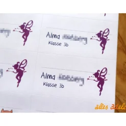 Heftaufkleber für die Schule mit Namen 24 Stk. - kleine Elfe/Fee | personalisiert