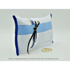Hellblaues Ringkissen rechteckig 22x12 cm – Unikat aus Baumwolle für Hochzeit
