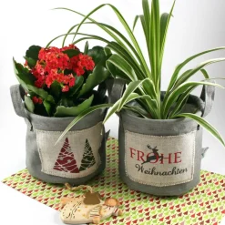 Henkeltopf **2 Bäume** von ZWEIFARBIG Leinen Weihnachten Übertopf Weihnachtsdeko Dekoration Dekotopf