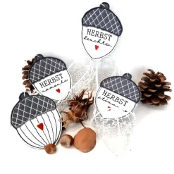 Herbst Deko Eicheln mit Schriftzug zum aufhängen 4er Set