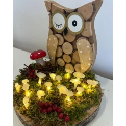 Herbstdeko Herbstgesteck Ledpilze Eule