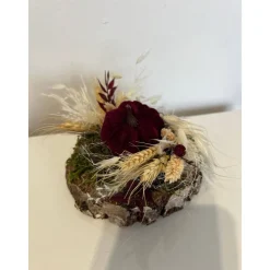 Herbstdeko Herbstgesteck Kürbis Trockenblumen weinrot