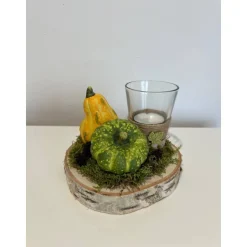 Herbstgesteck Herbstdeko Kürbis Teelichtglas Kerze