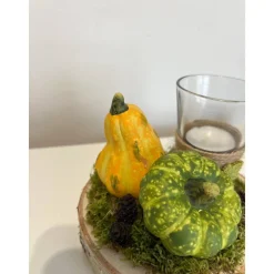 Herbstgesteck Herbstdeko Kürbis Teelichtglas Kerze