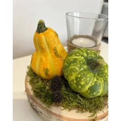 Herbstgesteck Herbstdeko Kürbis Teelichtglas Kerze