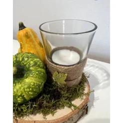 Herbstgesteck Herbstdeko Kürbis Teelichtglas Kerze