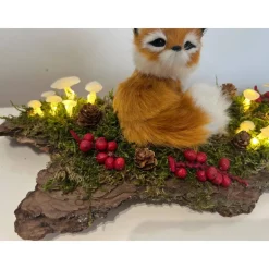 Herbstgesteck Herbstdeko Ledpilze Fuchs Baumrinde