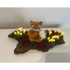 Herbstgesteck Herbstdeko Ledpilze Fuchs Baumrinde