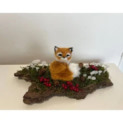 Herbstgesteck Herbstdeko Ledpilze Fuchs Baumrinde