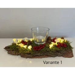 Herbstgesteck Herbstdeko Ledpilze Teelicht Baumrinde