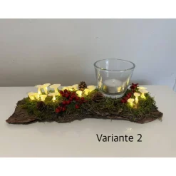 Herbstgesteck Herbstdeko Ledpilze Teelicht Baumrinde