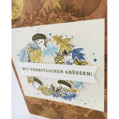Herbstliche Klappkarte für viele Anlässe geeignet Unikat Herbst Karte, Beige,Blau Braun