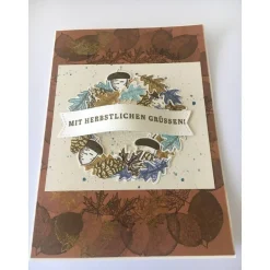 Herbstliche Klappkarte für viele Anlässe geeignet Unikat Herbst Karte, Beige,Blau Braun