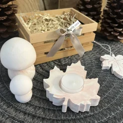 Herbstliches Geschenkset „Für Dich“ Handgemachte Raysin-Deko in Bambuskiste Pilze Blätteranhänge Terracotta-Marmorierung