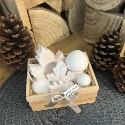 Herbstliches Geschenkset „Für Dich“ Handgemachte Raysin-Deko in Bambuskiste Pilze Blätteranhänge Terracotta-Marmorierung