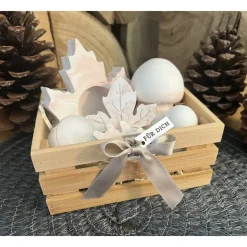 Herbstliches Geschenkset „Für Dich“ Handgemachte Raysin-Deko in Bambuskiste Pilze Blätteranhänge Terracotta-Marmorierung