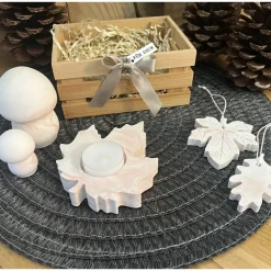 Herbstliches Geschenkset „Für Dich“ Handgemachte Raysin-Deko in Bambuskiste Pilze Blätteranhänge Terracotta-Marmorierung