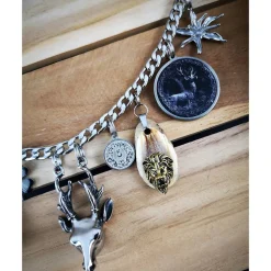 Herren-Charivari aus Edelstahl, Trachtenschmuck, 1- reihig, Hirsch