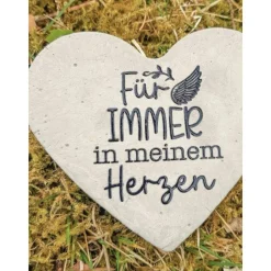 Herz aus Beton mit Schriftzug Grabschmuck Trauer Grabgesteck Grabherz