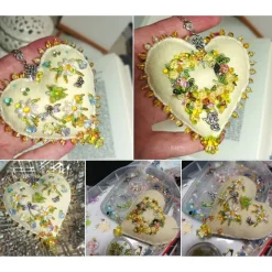 Herz Frühlingslust beidseitig bestickt Blumen Tropfenperlen – vanille gelb Deko Handarbeit