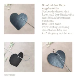 Herz Grabschmuck, Schieferherz Grabdekoration, gravierte Schiefertafel zur Trauerbekundung, Grabdeko zu Allerheiligen/Al