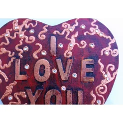 Herz Herzbild I LOVE YOU  Geschenk zu Valentinstag Muttertag Acrylbild Collage auf herzförmigem Keilrahmen