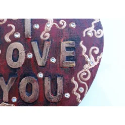 Herz Herzbild I LOVE YOU  Geschenk zu Valentinstag Muttertag Acrylbild Collage auf herzförmigem Keilrahmen