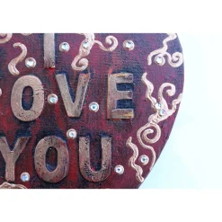 Herz Herzbild I LOVE YOU  Geschenk zu Valentinstag Muttertag Acrylbild Collage auf herzförmigem Keilrahmen