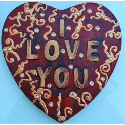 Herz Herzbild I LOVE YOU  Geschenk zu Valentinstag Muttertag Acrylbild Collage auf herzförmigem Keilrahmen