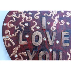 Herz Herzbild I LOVE YOU  Geschenk zu Valentinstag Muttertag Acrylbild Collage auf herzförmigem Keilrahmen