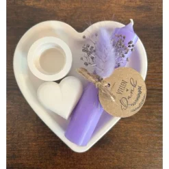 Herz Kerzenständer aus Gießkeramik mit Stabkerze & Trockenblumen – Handgemachtes Geschenk mit Herz