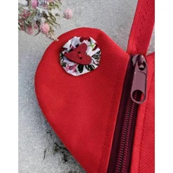 Herz Krimskramselfentäschchen Mom i love you ️ Unikat aus rotem Outdoorstoff mit Stoffblume Sonderpreis Handarbeit