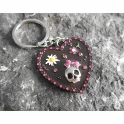 Herz Lebkuchenherz Schlüsselanhänger Skull – Hochwertig, Stahl, Emaille, Strass,