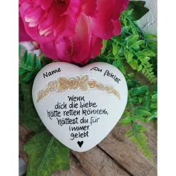 Herz mit Spruch, Gedenkstein, Grabschmuck, Grabstein,12 x 12 cm, Trauer, Name, du fehlst,Immer für alle,