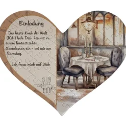 Herz Puzzle mit Wunschtext Essen Restaurant Einladung | 63 Teile