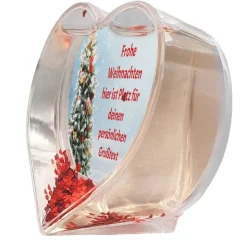 Herz Schneekugel mit Wunschtext im Motiv Weihnachtsbaum