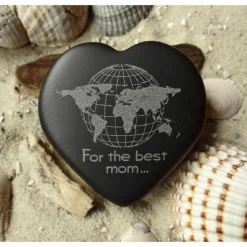 Herz Weltkarte For the best mom in the whole world - Gravur Basaltstein - liebes Dankeschön nicht nur zum Muttertag