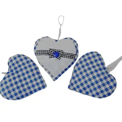 Herzanhänger im 3-er Set, Stoffherzen zum aufhängen blau und weiß kariert