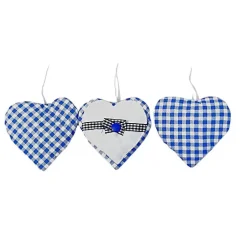 Herzanhänger im 3-er Set, Stoffherzen zum aufhängen blau und weiß kariert