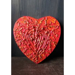 Herzbild  FEURIGES HERZ Valentinsherz Acrylbild Collage Bild auf herzförmigem Keilrahmen Malerei