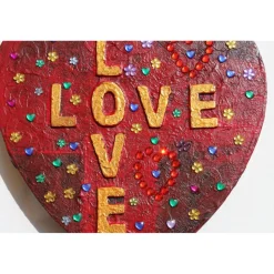 Herzbild LOVE LOVE Valentinstag Geschenk  zu Muttertag Acrylbild Collage Bild auf Keilrahmen Herz Liebeserklärung