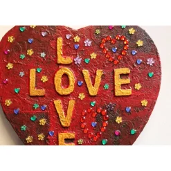 Herzbild LOVE LOVE Valentinstag Geschenk  zu Muttertag Acrylbild Collage Bild auf Keilrahmen Herz Liebeserklärung