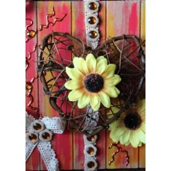 Herzbild WEIDENHERZ Geschenk zum Valentinstag Muttertag Vatertag Acrylbild Collage auf einer Holzplatte