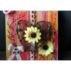 Herzbild WEIDENHERZ Geschenk zum Valentinstag Muttertag Vatertag Acrylbild Collage auf einer Holzplatte