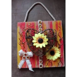 Herzbild WEIDENHERZ Geschenk zum Valentinstag Muttertag Vatertag Acrylbild Collage auf einer Holzplatte