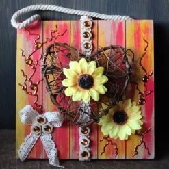 Herzbild WEIDENHERZ Geschenk zum Valentinstag Muttertag Vatertag Acrylbild Collage auf einer Holzplatte